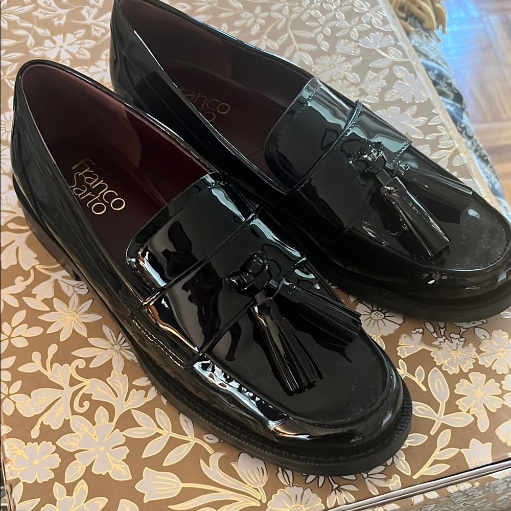 Franco Sarto Black Patent Leather Loafers
